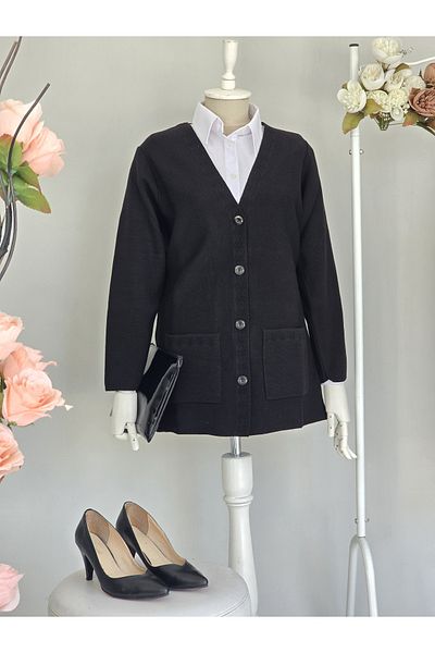 ENDAMIM Large Size Pocket Knitwear Cardigan with Medium Thickness