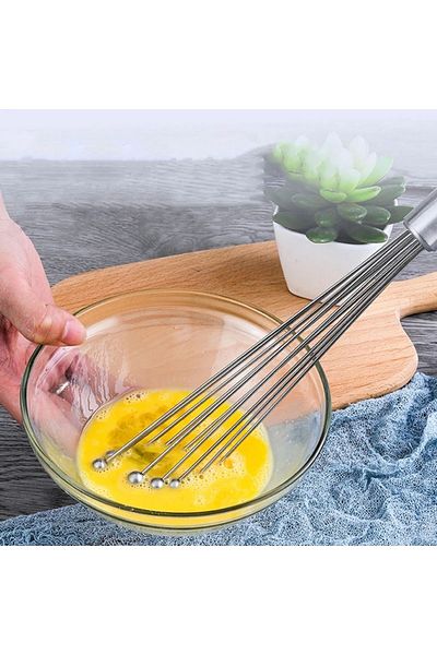 afifehome 30cm Stainless Luxury Metal Ball Beater Metal Cake Egg Beater with 8Pcs Metal Ball Tips Chrome Handle