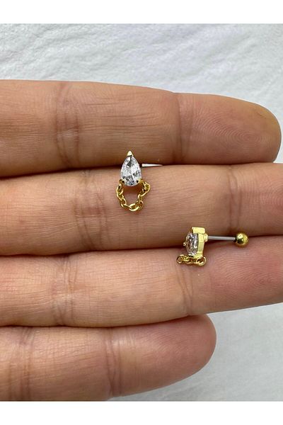 Arescollection Zircon Stone 1 Piece Tragus Helix Lobe Conch Flat Lobe Matched Piercing Earring