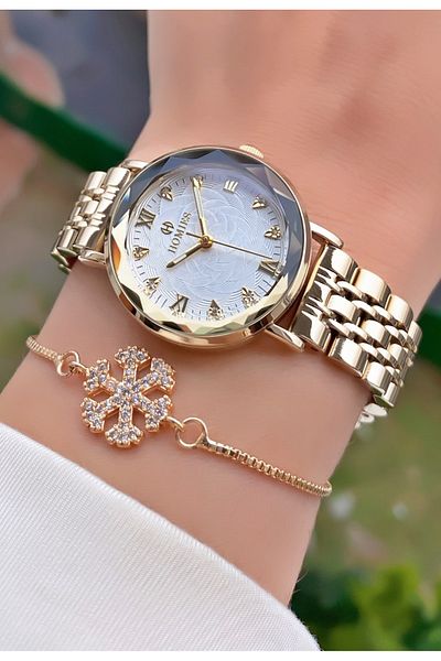 Homies Brand Gold Color Waterproof Women's Wristwatch - With Bracelet Gift