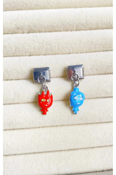 Diamara Designs Ateş Ve Su Çelik Charm Çift Charm Bff Charm Unisex Gövde Çeli...