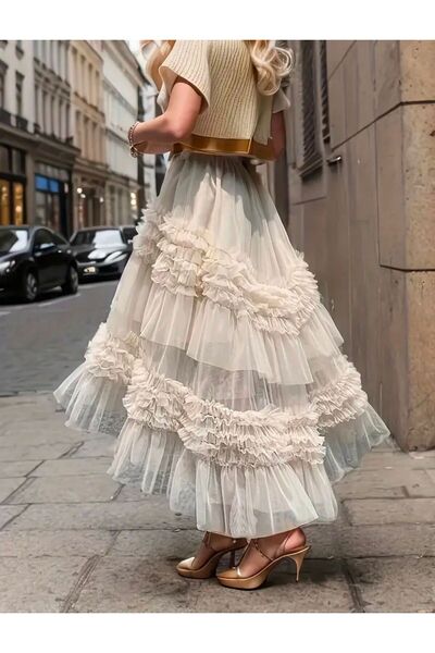 INDRESS Asimetrik Kesim Büzgü Detaylı Etek