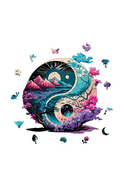 Pinecone لغز يين يانغ الخشبي - 141 قطعة من الألغاز الفريدة، رقائق لاصقة، 28 × 28 سم Wz-12