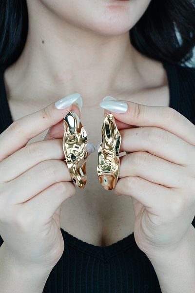 TRENDTAKI Asymmetrical Elegant Oval Gold Plated Arm Arm 0190