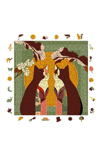 Pinecone Puzzle 353 Piece Wooden Puzzle - World of Cats, 29X29 Cm, S1-01