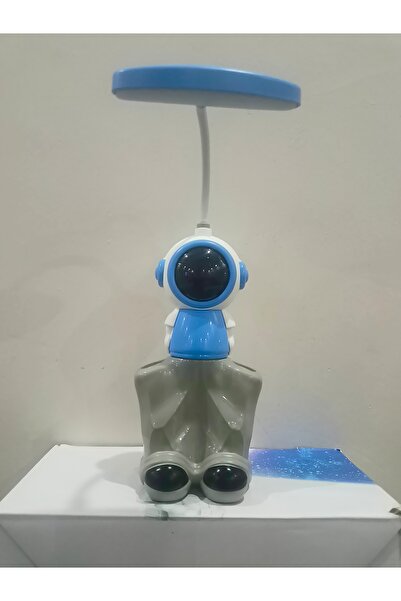 Genel Markalar Mavi astronot temalı masa lambası, kalemlik ve kalem traş seti
