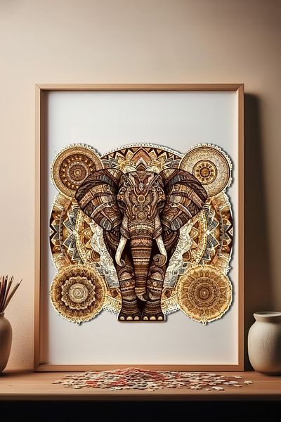 Pinecone Majestic Mandala - بازل خشبي 250 قطعة، قطعة فريدة، 29x28 سم Wz-04