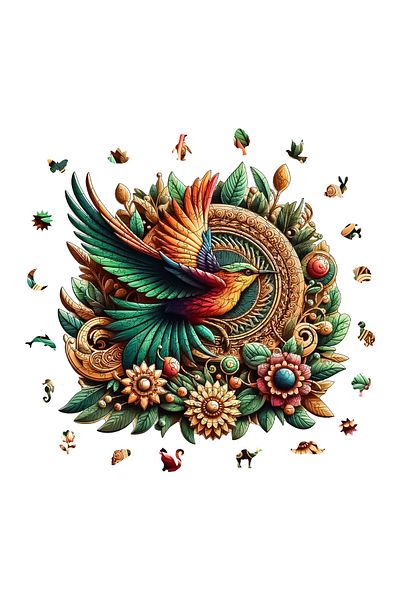 Pinecone 29X28 cm Wz-19 - 250 Pieces Wooden Puzzle Hummingbird Unique Jigsaw Puzzle Foil Included