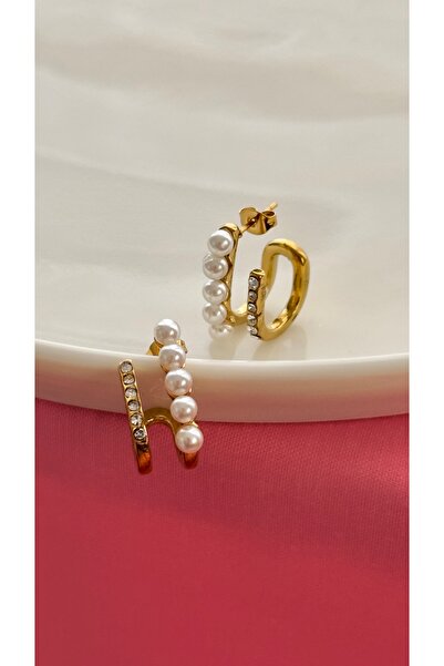 Opia JEWELRY - Pearl & Zircon Stone Steel Earrings
