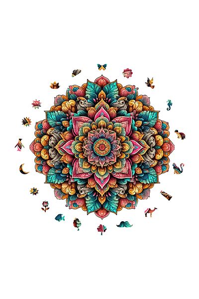 Pinecone بازل خشبي منقوش ماندالا - 250 قطعة، 29x29 سم، بازل قطع فريد من نوعه Wz-05