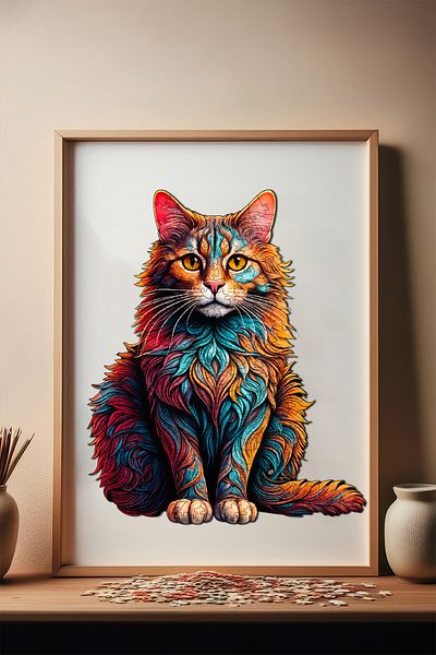 Pinecone Cat Patterned Wooden Puzzle - 250 Piece Puzzle, Foil Included, 27X33 cm Wz-25