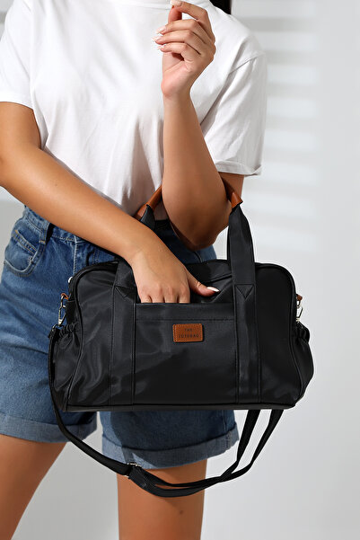 Bagzone Big Size Soft Leather and Linen Bag Model