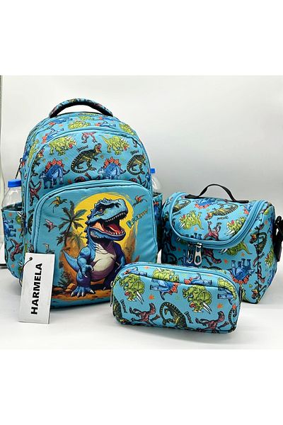 Bevitton Boy's Primary Schoolbag Dinosaur Patterned Set of 3 Primary Schoolbag