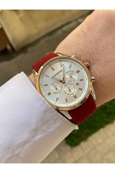 Reward Chaporone Red Color Suede Cord Waterproof Men's Wristwatch