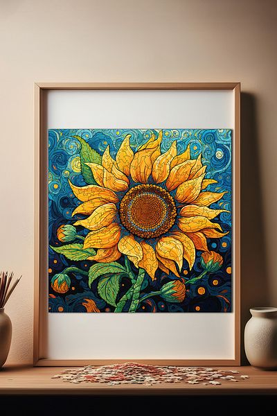 Pinecone Sunflower Floral Patterned Wooden Puzzle - Unique Piece, 353 Pieces, 29X29 cm S1-34
