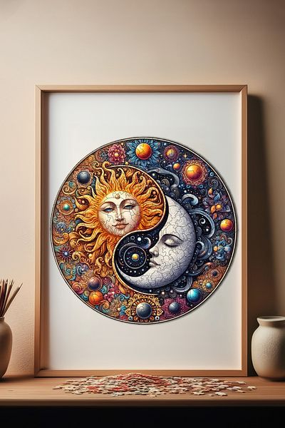 Pinecone Sun and Moon's Dance Unique Wooden Puzzle - 252 Pieces, 29X29 Cm, Jigsaw Puzzle A1-06