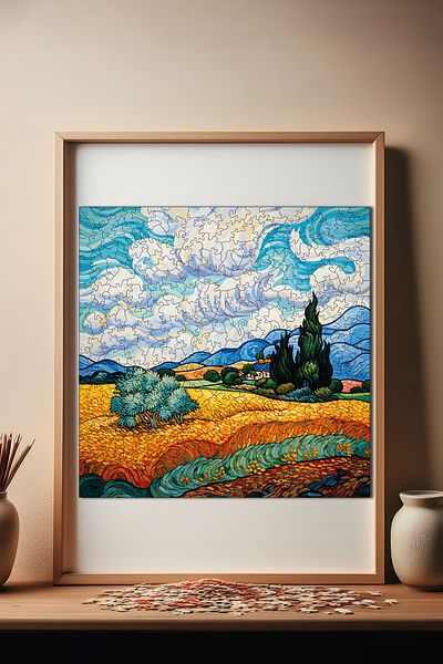 Pinecone Van Gogh Spring Wooden Puzzle - Unique Piece Jigsaw Puzzle 353, 29X29 cm S1-37