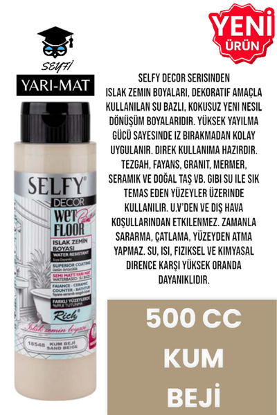 SEYFİKİRTASİYE SELFY DECOR ISLAK ZEMİN BOYASI 500 CC MUTFAK TEZGAH FAYANS LAV...