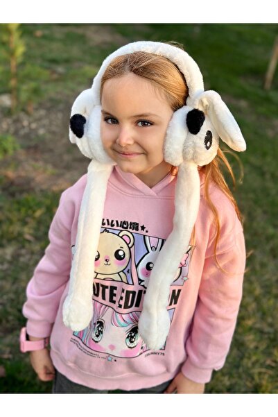 Queen Nelly Căști cu urechi de panda cu pene de pluș alb, cu sunet mobil, căști pentru băieți, fete, copii