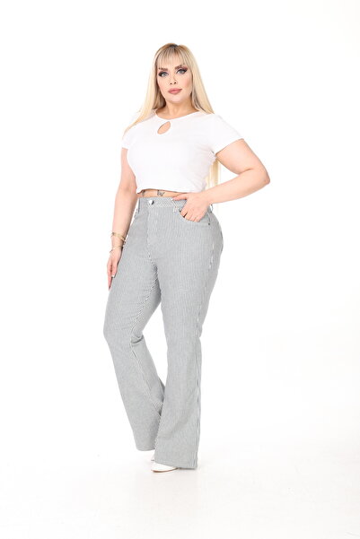 Era Lisa Women's Large Size Jeans with Flared Leg Lycra Stripes.