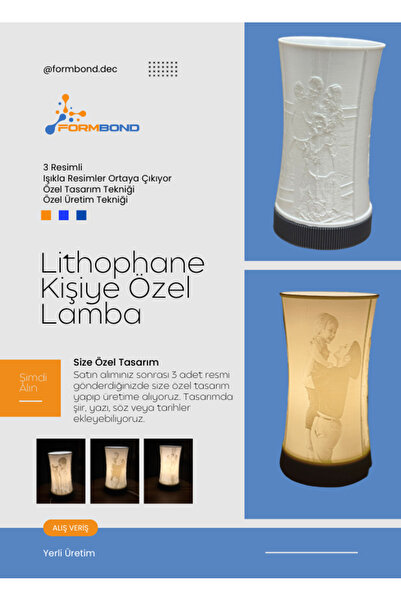 FORMBOND Lithophane Lamba, Kişiye Özel, 3 Resimli, Abajur, 3d, Hediye, Doğum ...