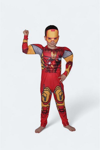 SEDİRLİ Superhero Muscular Iron Man Muscular Padding Kids Costume with Mask