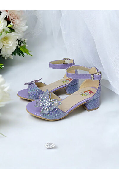 PATİK BEBE Girl's Heeled Butterfly Glitter Evening Dress Shoes