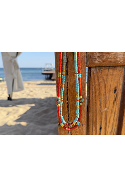 B Design jewelry Çiğdem Mercan ve Turkuaz Taşlı Kolye (2’li takım)