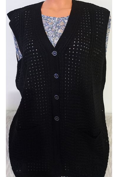 Anne سترة تريكو موسمية للأم من Er Clothing بأكمام طويلة وجيب مزدوج باللون الأسود