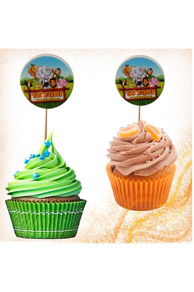 booddie Safari Themed Set of 20 Toothpicks for Birthday - Cupcake, Cake Decorations, Animals Cute, Diameter 3.5cm