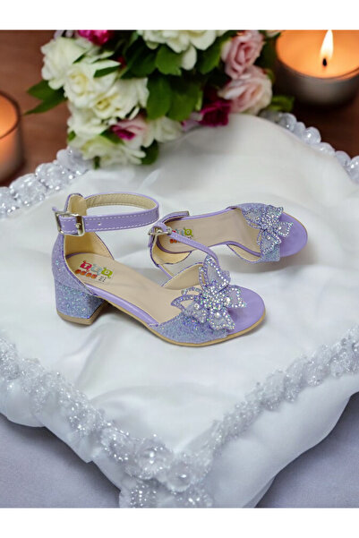 PATİK BEBE Girl's Heeled Butterfly Glitter Evening Dress Shoes