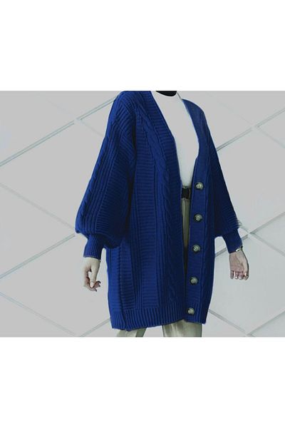 moda mh Knitted Patterned 5 Buttoned Balloon Sleeve Detailed Knitted Cardigan