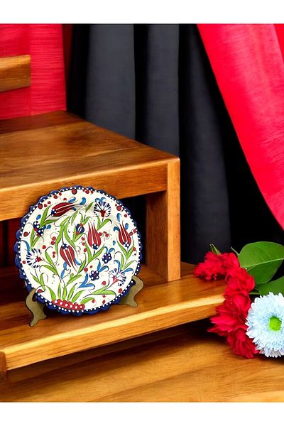 STORESZA Handmade Kütahya Chinese Tulip Motif 18cm Tile Plate - Blue