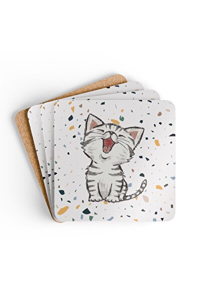 BASKIBAZAR Since 2020 قطة لطيفة مطبوعة 4 قطع خشبية بسمك 5 مم مقاس 9.5*9.5