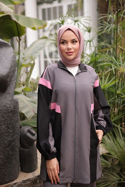 MİMİ Luxury Wear Zippered Hijab Women's Sports Tracksuit Set
