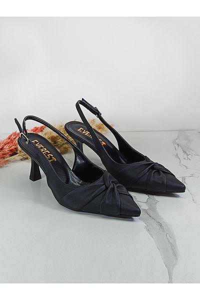 Everest Women's Black Satin Stiletto Heeled Shoes