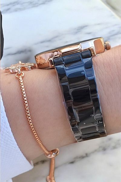 Daniel Klein Cut Glass 33 mm Black Stylish Women's Wristwatch with Zircon Stone Bracelet Gift