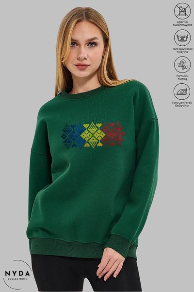 Nyda Collections Unisex Long Sleeve Romania Cusatura Printed Crew Neck Hoodless Raster Oversize Sweatshirt