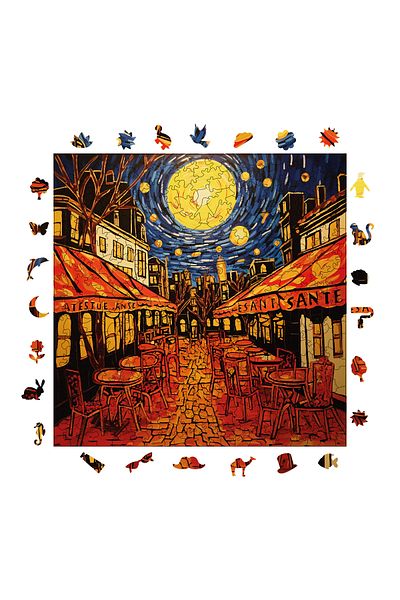 Pinecone لغز خشبي مرصع بالنجوم من Van Gogh Cafe Terraesta - 353 قطعة بتصميم ليلي فريد مقاس 29 × 29 سم S1-33