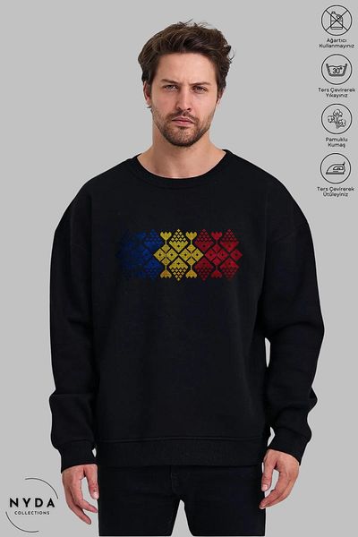Nyda Collections Unisex Long Sleeve Romania Cusatura Printed Crew Neck Hoodless Raster Oversize Sweatshirt