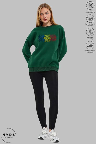 Nyda Collections Unisex Long Sleeve Romania Cusatura Printed Crew Neck Hoodless Raster Oversize Sweatshirt