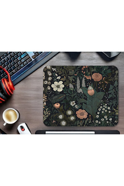 urzuva Botanik Desen Vintage Çiçek Desen Xl Mouse Pad Kaydırmaz Dikişli Mouse...