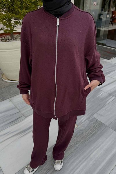 Melike Tatar Bordo Stone Three Thread Suit 32-3405