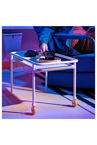 IKEA - BRANNBOLL, tekerlekli sehpa, açık dişbudak görünümlü-beyaz, 69x39 cm