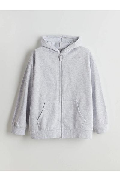LC Waikiki LCW Kids Γκρι φούτερ με κουκούλα για κορίτσια με φερμουάρ