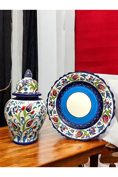 STORESZA Küp Vazo ve Tabak Seti - Kütahya Çini Sanatının İncisi (30 cm El Yap...