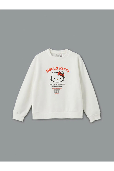 LC Waikiki LCW Kids Ecru Crew Neck Hello Kitty με τύπωμα Χοντρό φούτερ για κορίτσια