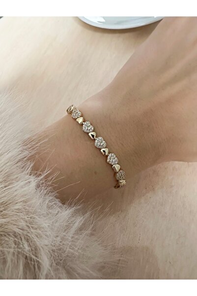 XUPING JEWELRY Kalp Figürlü Taşlı Bileklik 14k Renginde