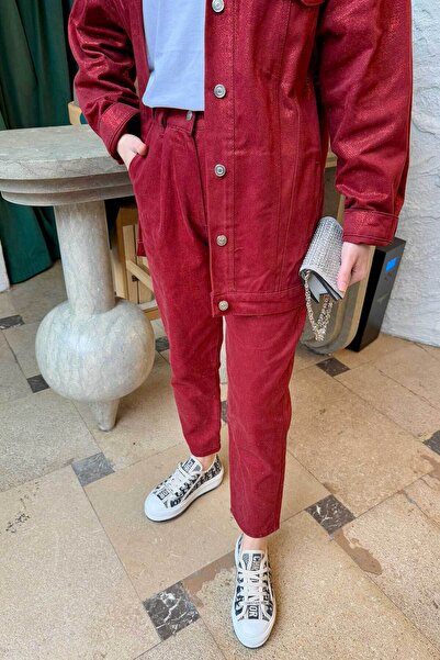 Melike Tatar Bordo Sheathed Gabardine Trousers 32-3502