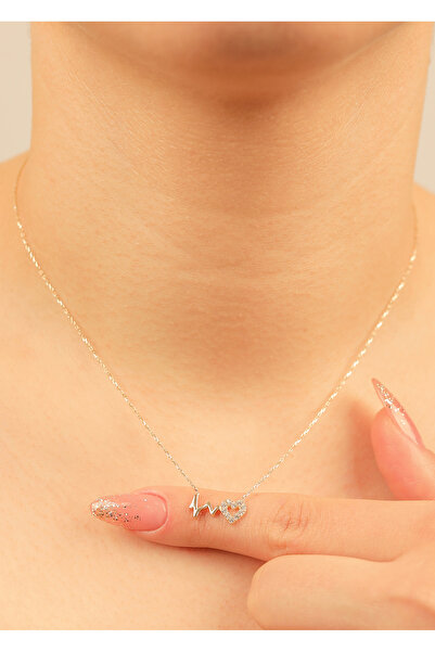 kuyumcu nurettin 1,60   gr (gram) Ritim Kalp Detaylı  Taşlı Kolye  45 cm 14 A...